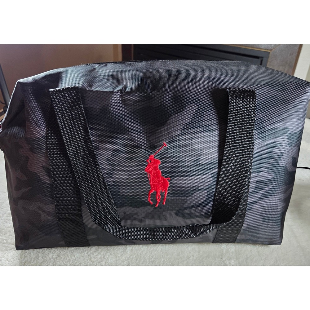 Polo Ralph Lauren Mens Camo Duffel Bag Large Grey Black Red Pony Logo